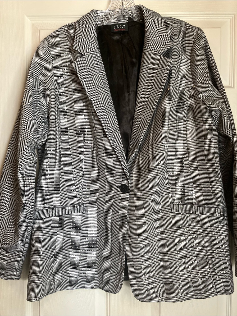 Joan Rivers Black & Gray Plaid Single-Button Blazer